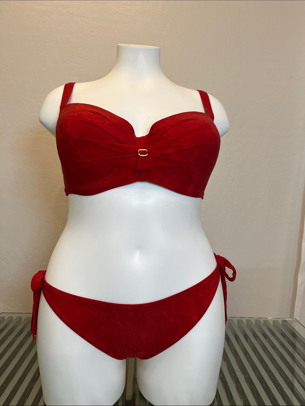 Women’s Red Bandeau Bikini Set with Tie-Side Bottoms